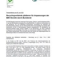 Pressemitteilung von BRB und BDE zur Befassung des Bundesrates mit der EBV-Novelle